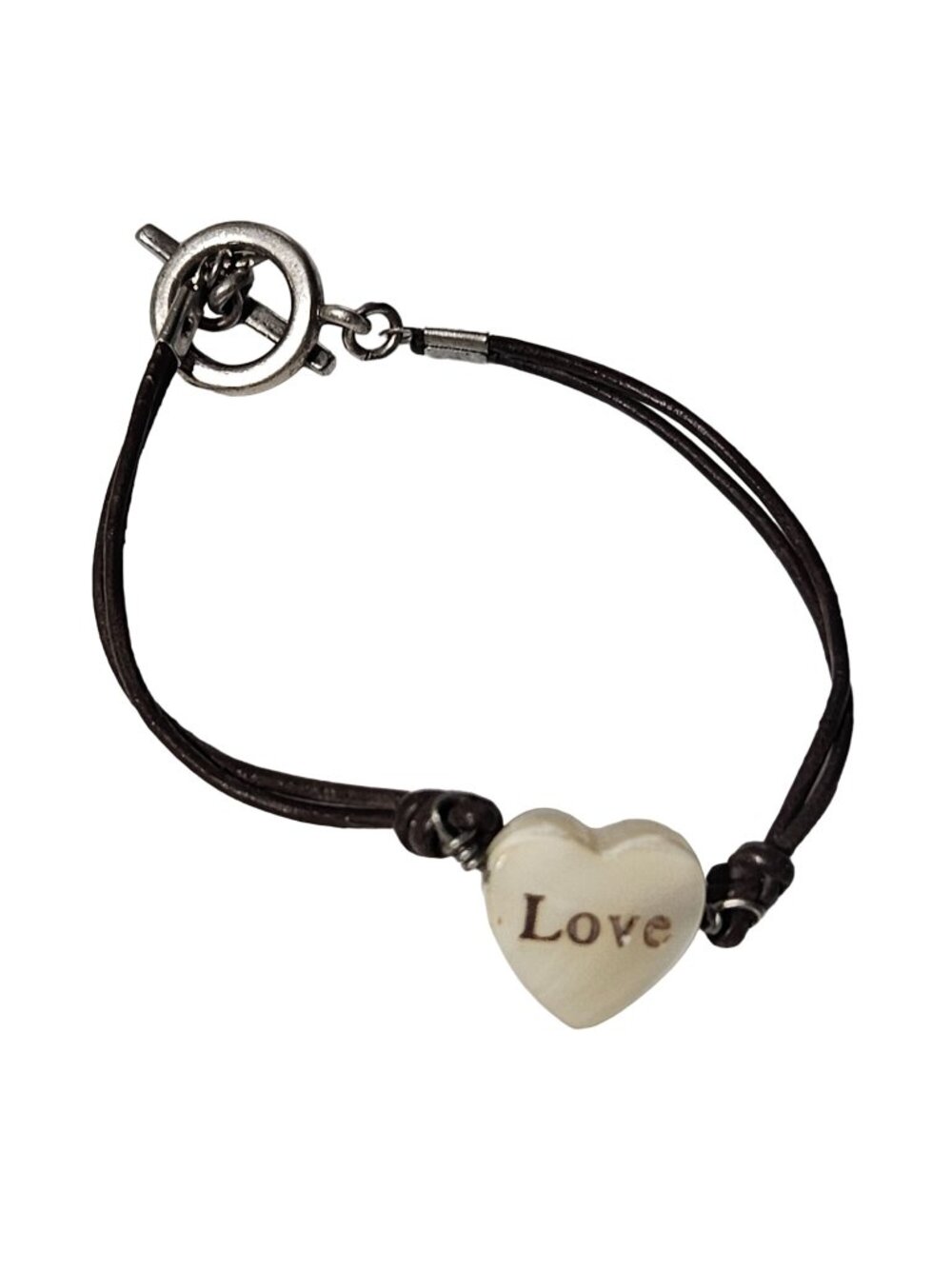 Heart Shaped Love Charm Bracelet Leather Strap Toggle Clasp Charming Jewelry